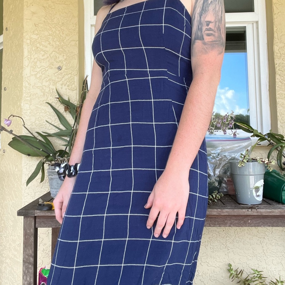 Midi length blue plaid summer dress